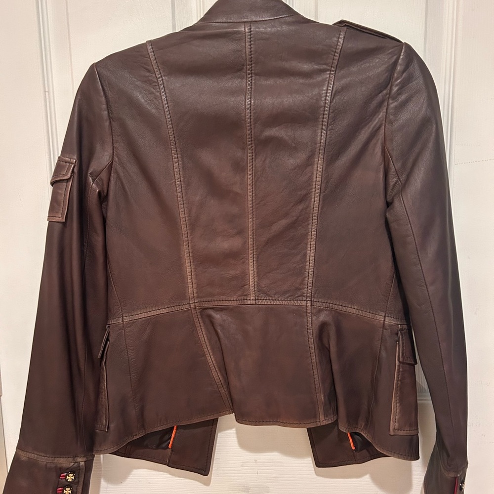 Vintage Tory Burch Sgt Pepper Brown Leather Jacket - Picture 4 of 6